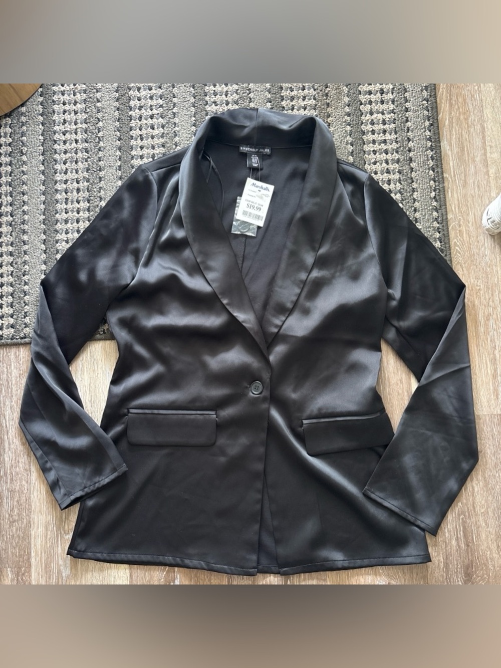 Black Satin Single-Button Blazer